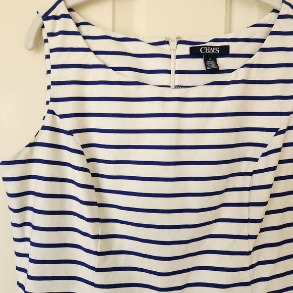 Chaps Blue & White Striped Floral Dress Poppy Sleeveless Nautical Boho Cute 12 - Picture 6 of 10